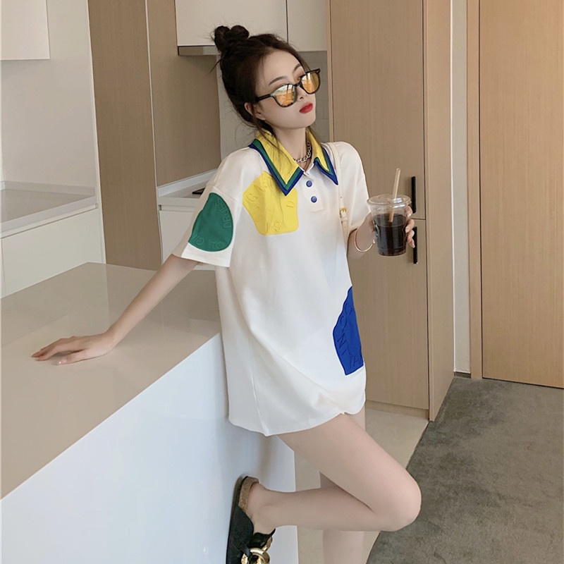 [ Mã 11FASHIONSALE1 giảm 10K đơn 50K ] Áo Thun Polo Tay Ngắn Thêu Họa Tiết Màu Sắc Tương Phản Dành Cho Nữ | BigBuy360 - bigbuy360.vn