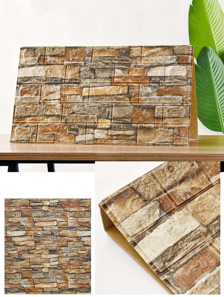 3D luxurious stone wallpaper self-adhesive waterproof wallpaper retro wall decoration