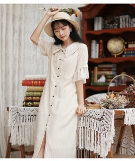 [ORDER] VÁY LIỀN DÁNG DÀI TAY PHỐI VOAN (KÈM ẢNH THẬT)