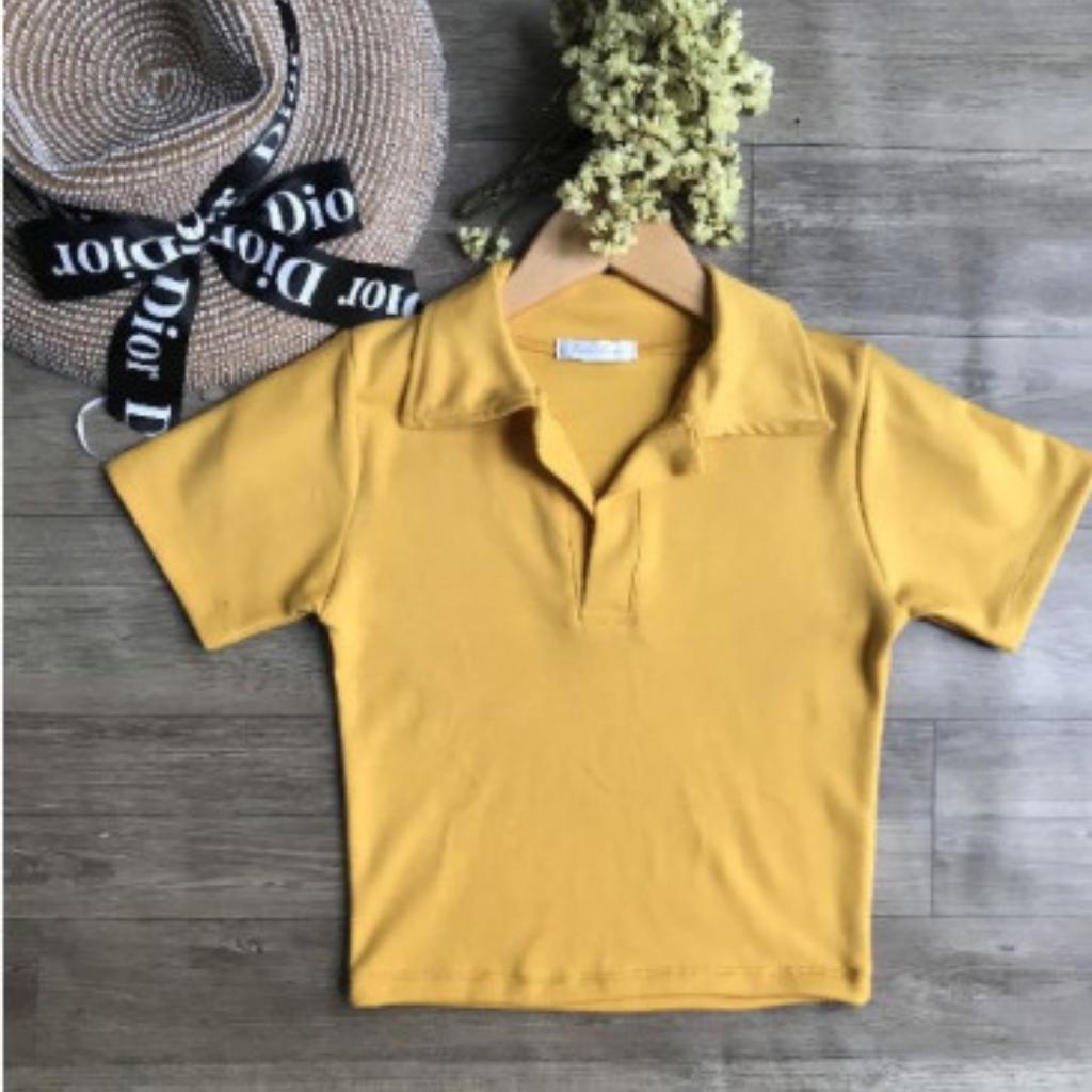 Áo Croptop Ngắn Tay Polo GenY Áo Kiểu Nữ Cổ Sơ Mi Chất Zip co giãn 4 Chiều kiểu dáng hàn quốc thanh lịch