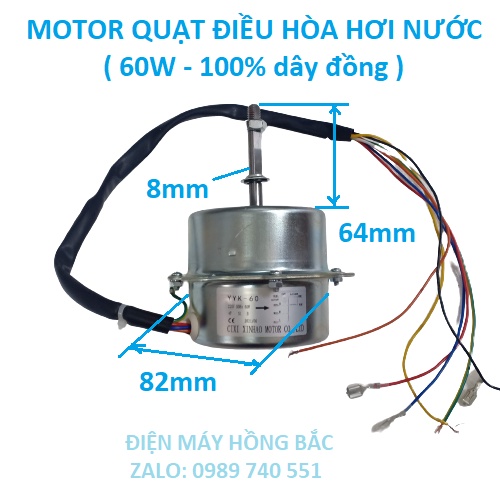 Motor quạt điều hòa hơi nước 60w dây đồng trục 8mm