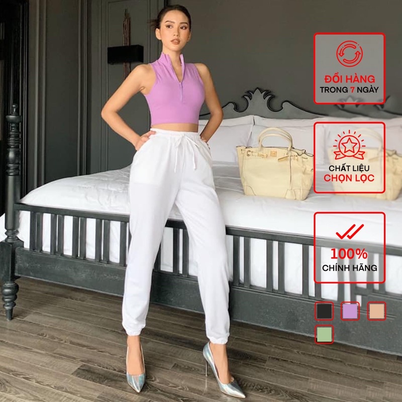 Áo Ba Lỗ BUSY Khóa Zip Croptop Cotton Len Tăm Co Giãn Ôm Sát BL3C