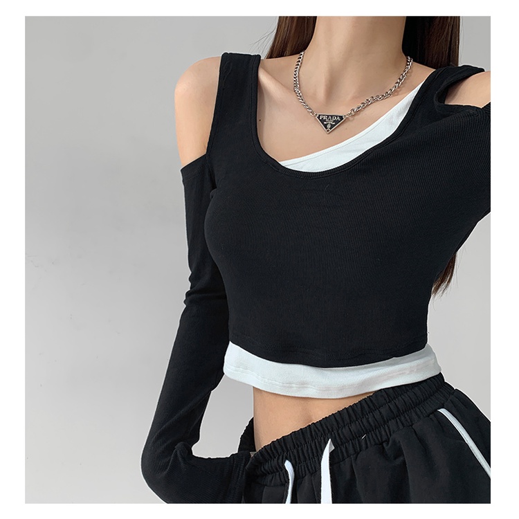 Áo croptop SUXI vải dệt kim tay dài thiết kế ôm sát tôn dáng