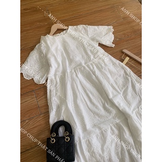 Váy xuông thô boy cổ tròn ( còn hồng- trắng- xanh kèm ảnh thật shop chụp)