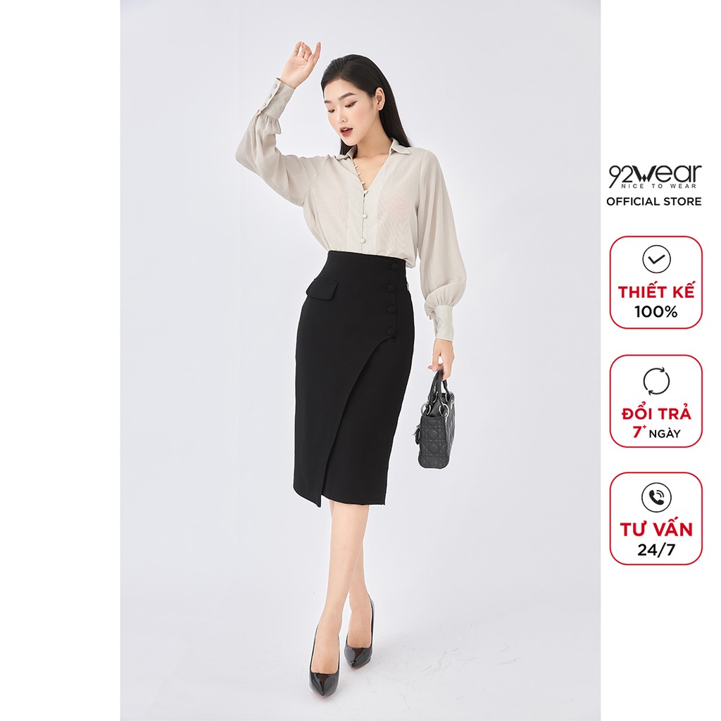 Chân váy dài công sở 92WEAR vạt chéo xẻ tà tôn dáng JDA1702 | BigBuy360 - bigbuy360.vn