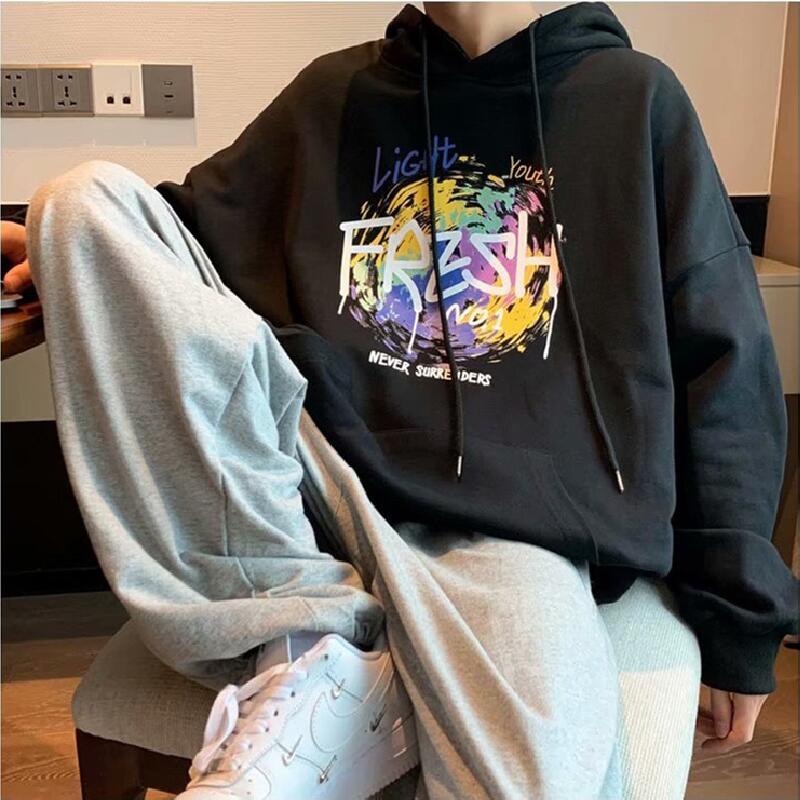 Áo Hoodie Dài Tay Dáng Rộng In Chữ Graffiti Thời Trang Hàn Quốc Cho Nam Cỡ M-8XL