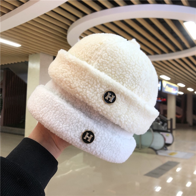 Mũ beret vải cashmere giả lông cừu phong cách retro thời trang mùa đông cho nam và nữ