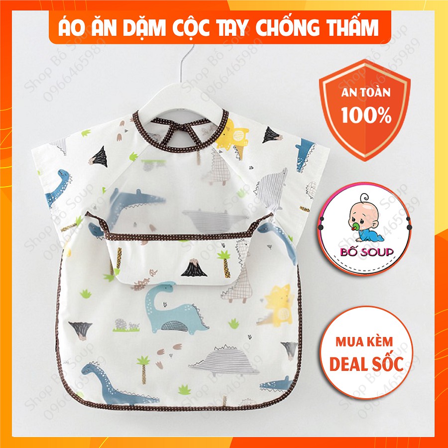 Áo yếm ăn dặm BLW cộc tay cao cấp chống thấm có máng hứng ngang cho bé Shop Bố Soup