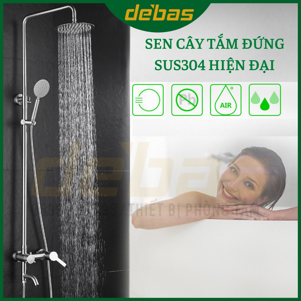 Bộ Sen Cây Tắm Đứng Nóng Lạnh tăng áp INOX 304 dáng tròn DE'BAS SCI02