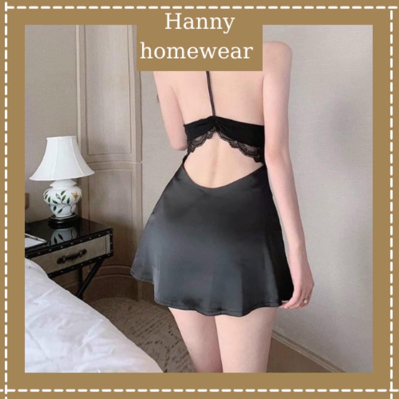 Đầm ngủ hở lưng gợi cảm lụa satin cao cấp,váy ngủ nữ sexy phối ren tặng chip lot khe