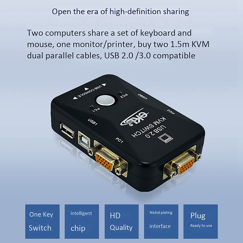 Bộ Chuyển Đổi Ekl-21Ua 2 Cổng Usb Vga Kvm Cho Pc Hoặc Monitor