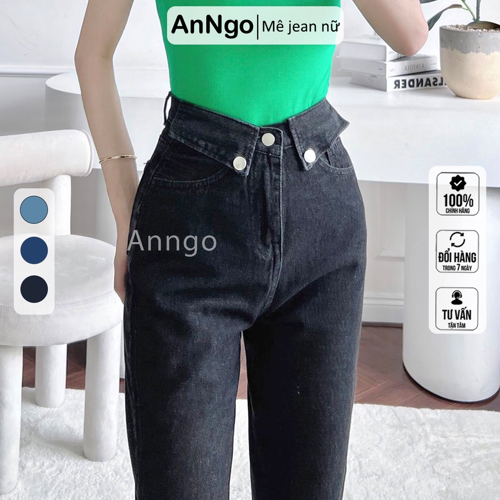 Quần jean nữ ống bo họa tiết trơn chất jean denim không co giãn bền đẹp AnNgo - AT216