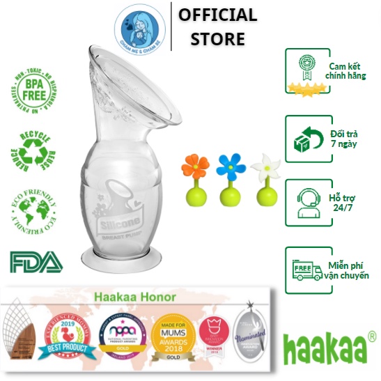 Cốc hứng sữa Haakaa Gen.2 100/150ml và Nút hoa chặn sữa | Máy hút sữa silicone rảnh tay