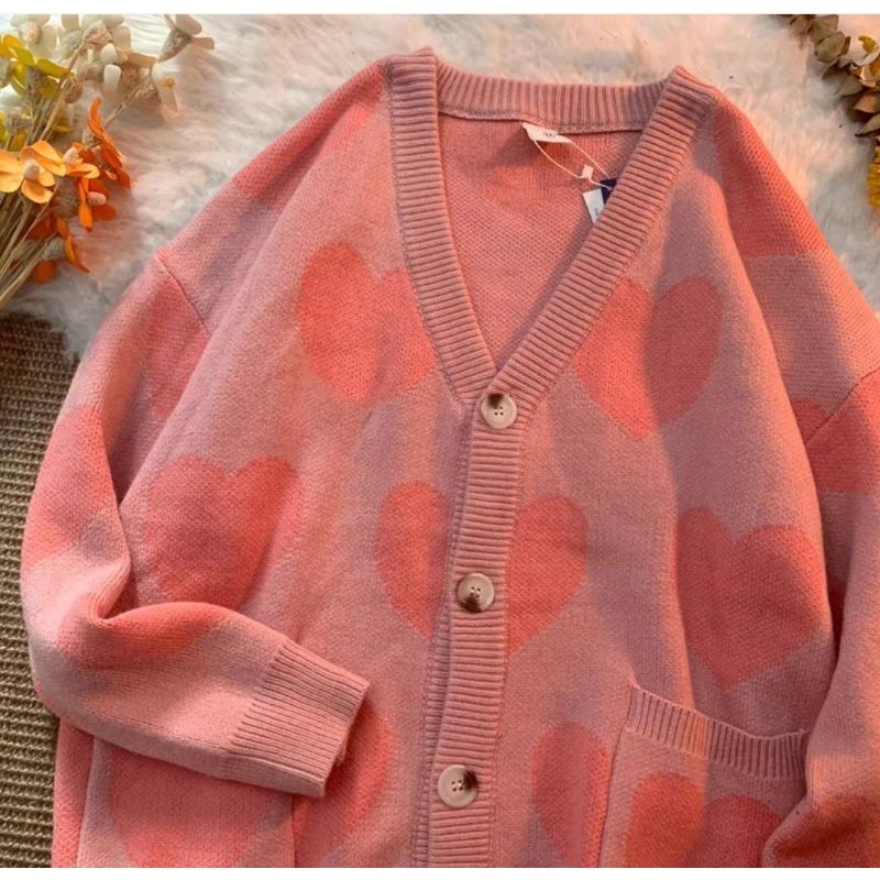 Áo khoác Cardigan len hình trái tim oder taobao