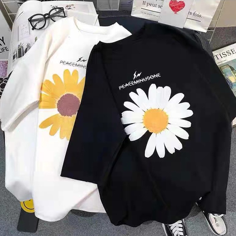 Áo thun tay lỡ nam nữ phông form rộng Unisex mặc cặp, nhóm, lớp, in hình hoa cúc
