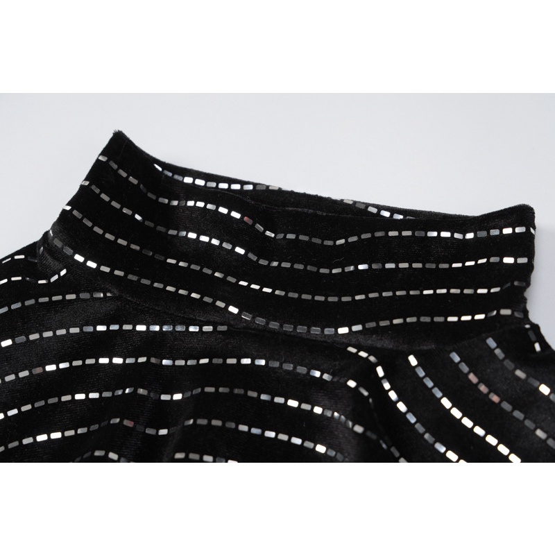 DUNEA Áo liền quần tay dài cổ cao kẻ sọc quyến rũ cho nữ