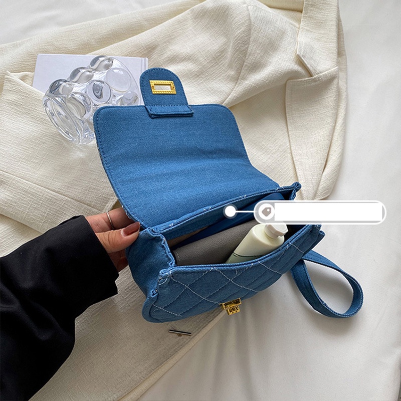Túi Đeo Chéo Vải denim Phối Dây Xích Phong Cách Hàn Quốc Thời Trang Dành Cho Nữ