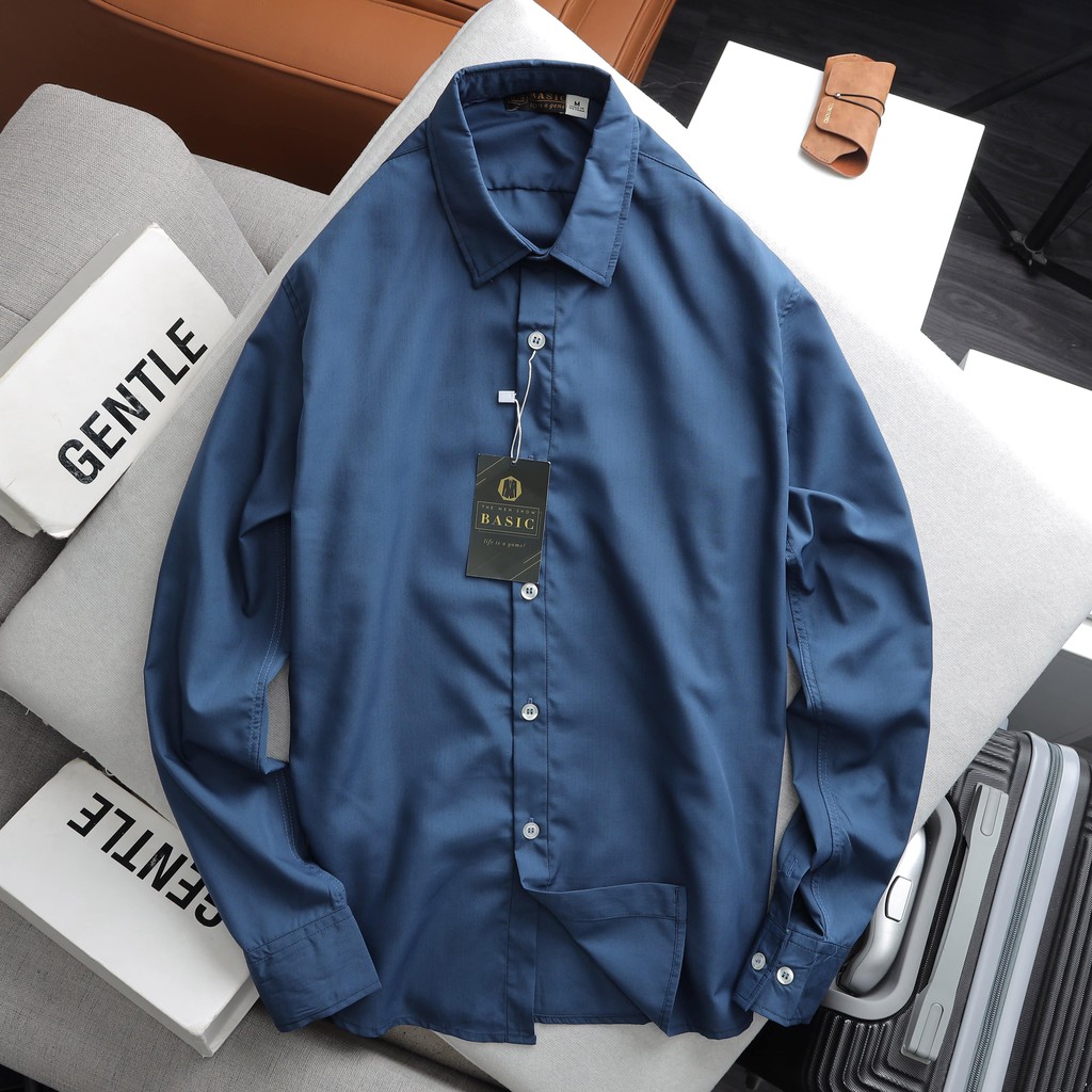 Áo sơ mi nam dài tay BASIC - THE MEN SHOW màu XANH NAVY Vải kate mềm mịn siêu mát - SÀNH ĐIỆU HÀNG HIỆU