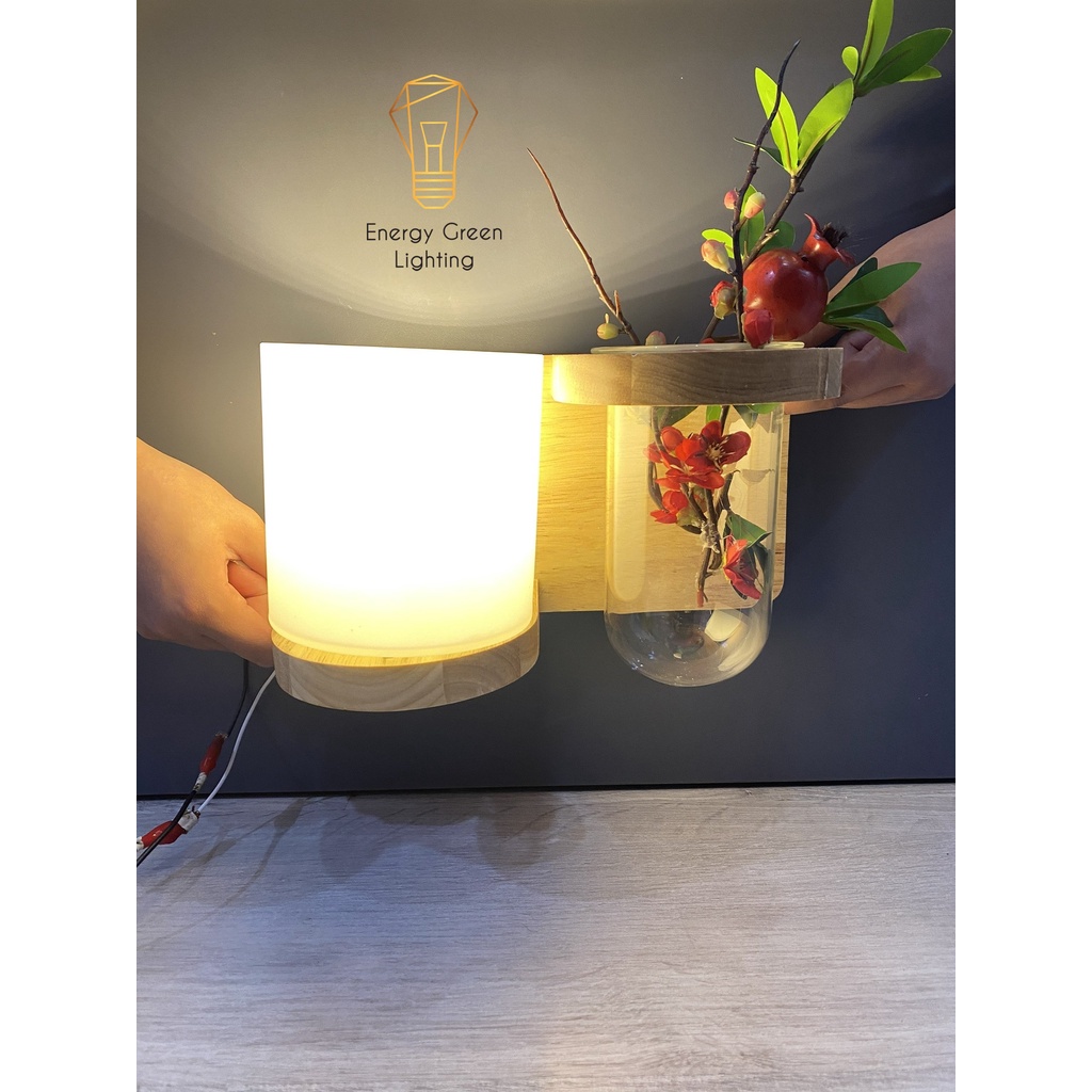 Đèn Tường Energy Green Lighting Kệ Gỗ Chao Thủy Tinh Hiện Đại DT-2614 - Trang Trí Căn Phòng - Đã Bao Gồm Bóng LED 3W