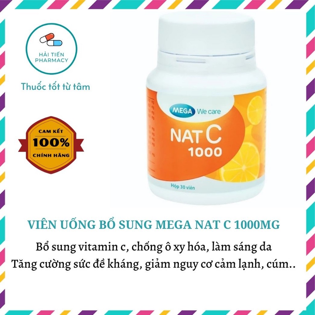 Viên uống bổ sung vitamin c Mega Nat C 1000mg làm đẹp da, tăng cường đề kháng lọ 30 - 60 viên