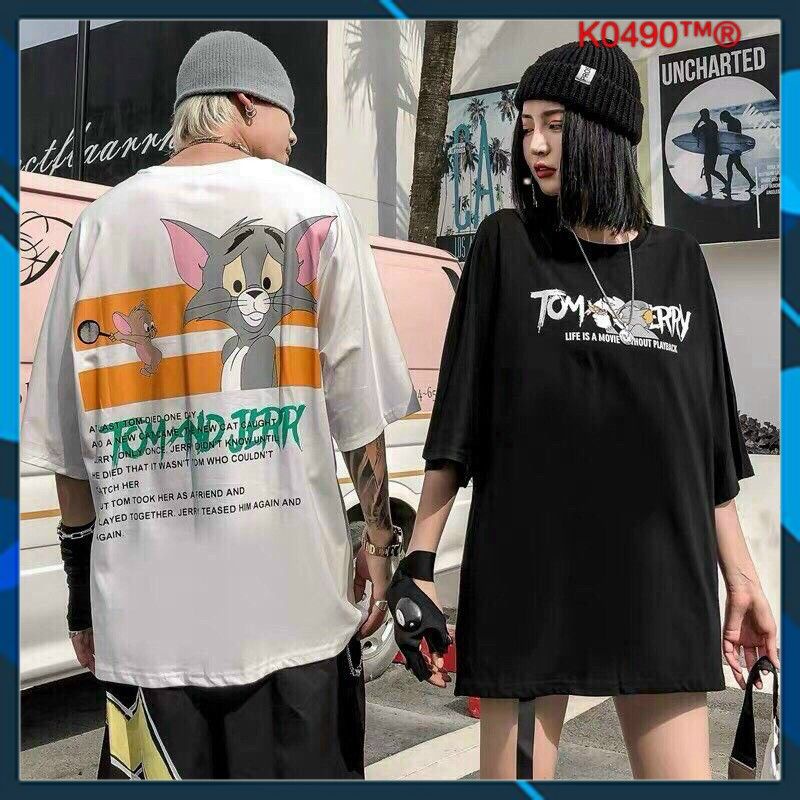 Áo thun Unisex Nam nữ Tay lỡ Phông Rộng in hình Tom & jerry Freesize  35-75kg - A3 | BigBuy360 - bigbuy360.vn