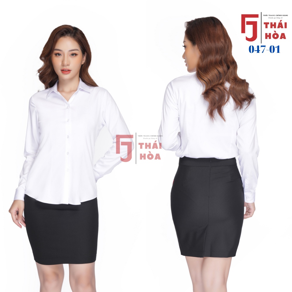 Áo sơ mi trắng nữ tay dài kiểu công sở đẹp bigsize vải cotton Thái Hoà 047-01-01