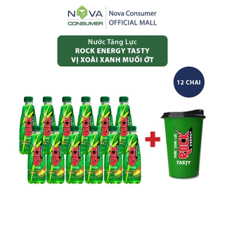 [Tặng ly Rock Energy] Combo 12 chai Nước tăng lực Rock Energy Tasty vị xoài xanh muối ớt (300ml x 12 chai)