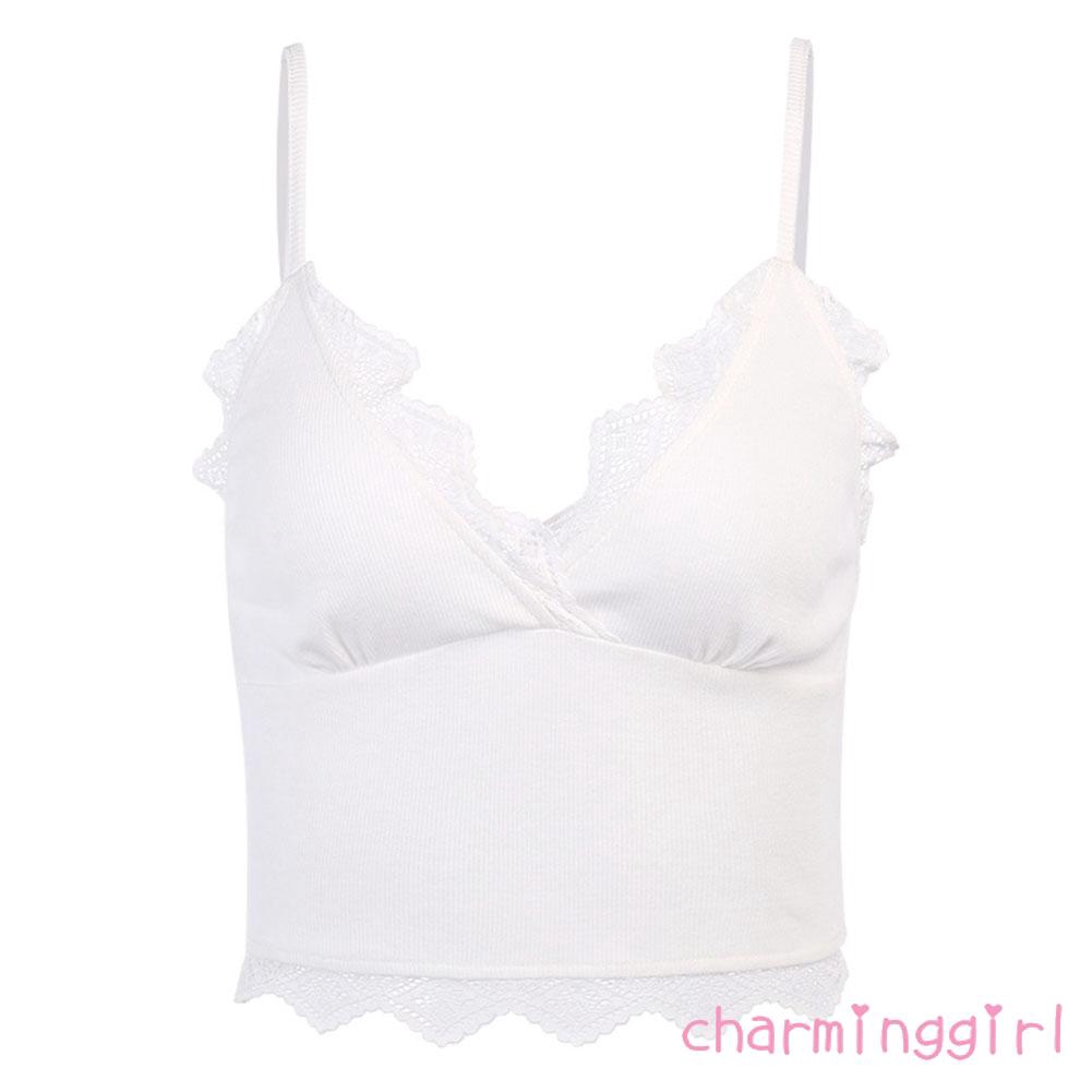 ♛BA♚Women Camisole Lace Wrapped V-Neck Slim Sleeveless Knitted Top