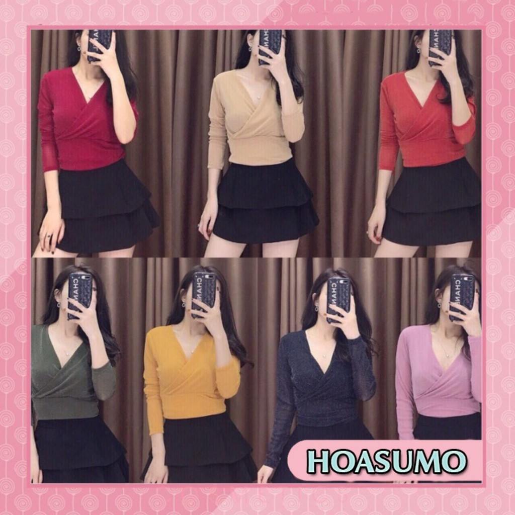 Áo nhũ kim tuyến cổ tim vạt chéo Sang chảnh(7 màu)