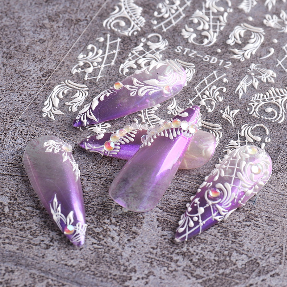 Miếng Dán Trang Trí Móng Tay 5D Acrylic Họa Tiết Ren Hoa Nghệ Thuật