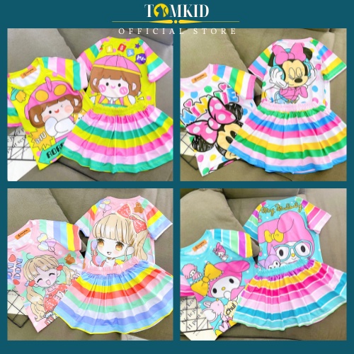 Đầm cho bé gái, set bé gái chất thun lạnh 3D chính phẩm dày dặn co giãn thoáng mát 9-40kg Tomkids