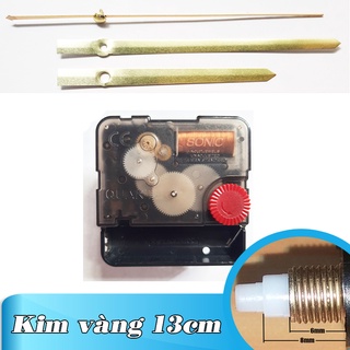 Máy đồng hồ treo tường đài loan kim trôi loại tốt và bộ kim 13cm vàng ánh