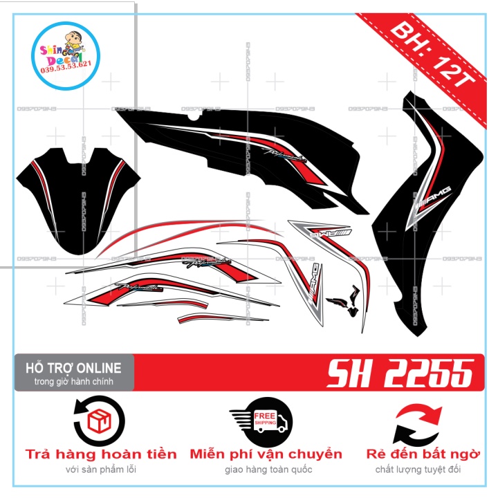 TEM XE SH 2029 AMG DÁN XE ĐEN -- SHIN DECAL 2