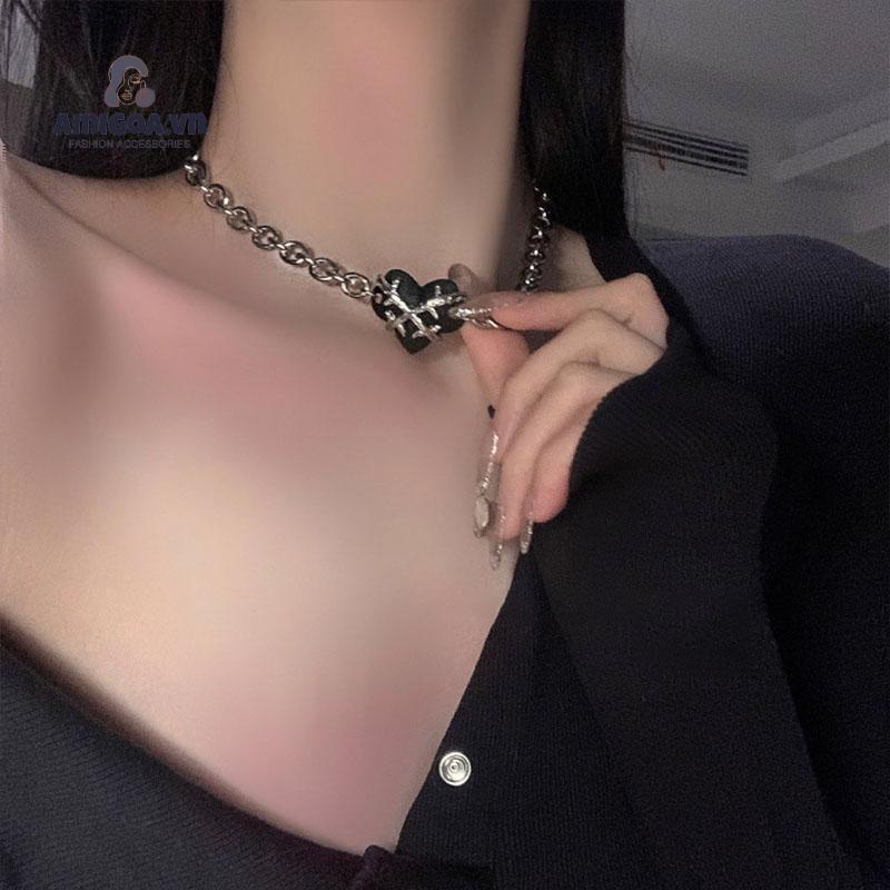 ✨✨Vòng cổ choker bằng bạc mặt hình trái tim thời trang cho nữ