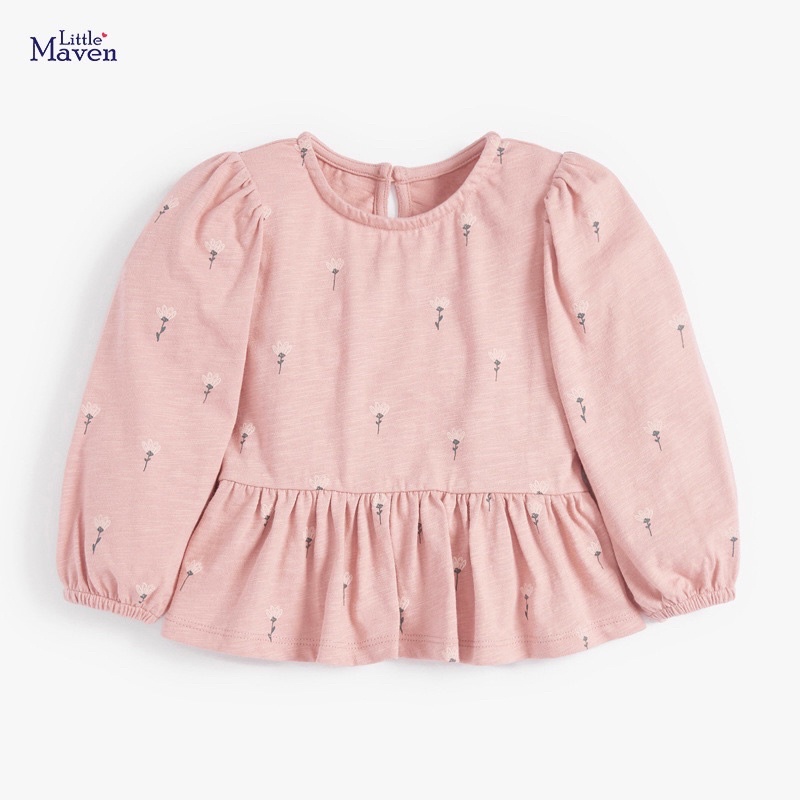 Áo cotton dài tay đuôi cá Little Maven hồng hoa 2-7Y