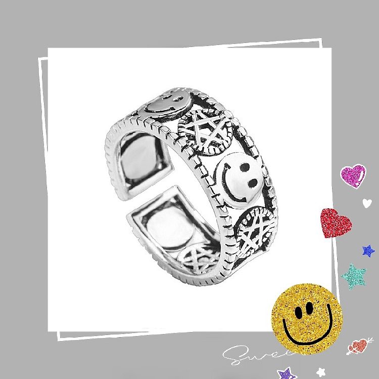 Nhẫn hở hình mặt cười/ hoa cúc dễ thương có thể điều chỉnh cho cặp đôi 223603