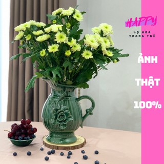 Lọ hoa trang trí men hỏa biến dáng bình sữa vân khía hoa đắp nổi tinh xảo HP05