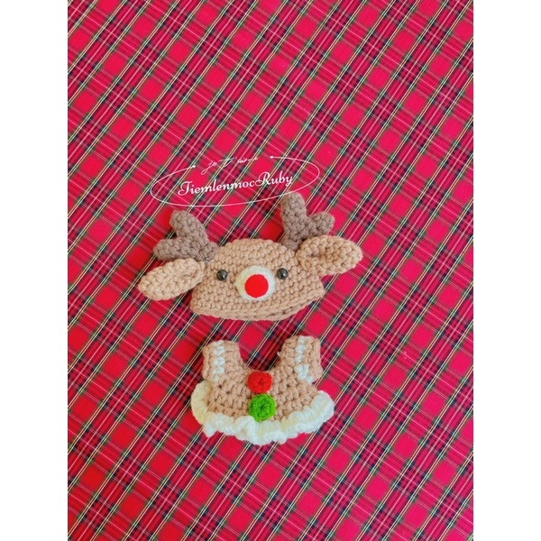 Set mũ + đầm con tuần lộc cho doll 10,15,20cm