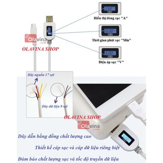 ​Dây sạc android đo thời gian, điện áp, dòng sạc