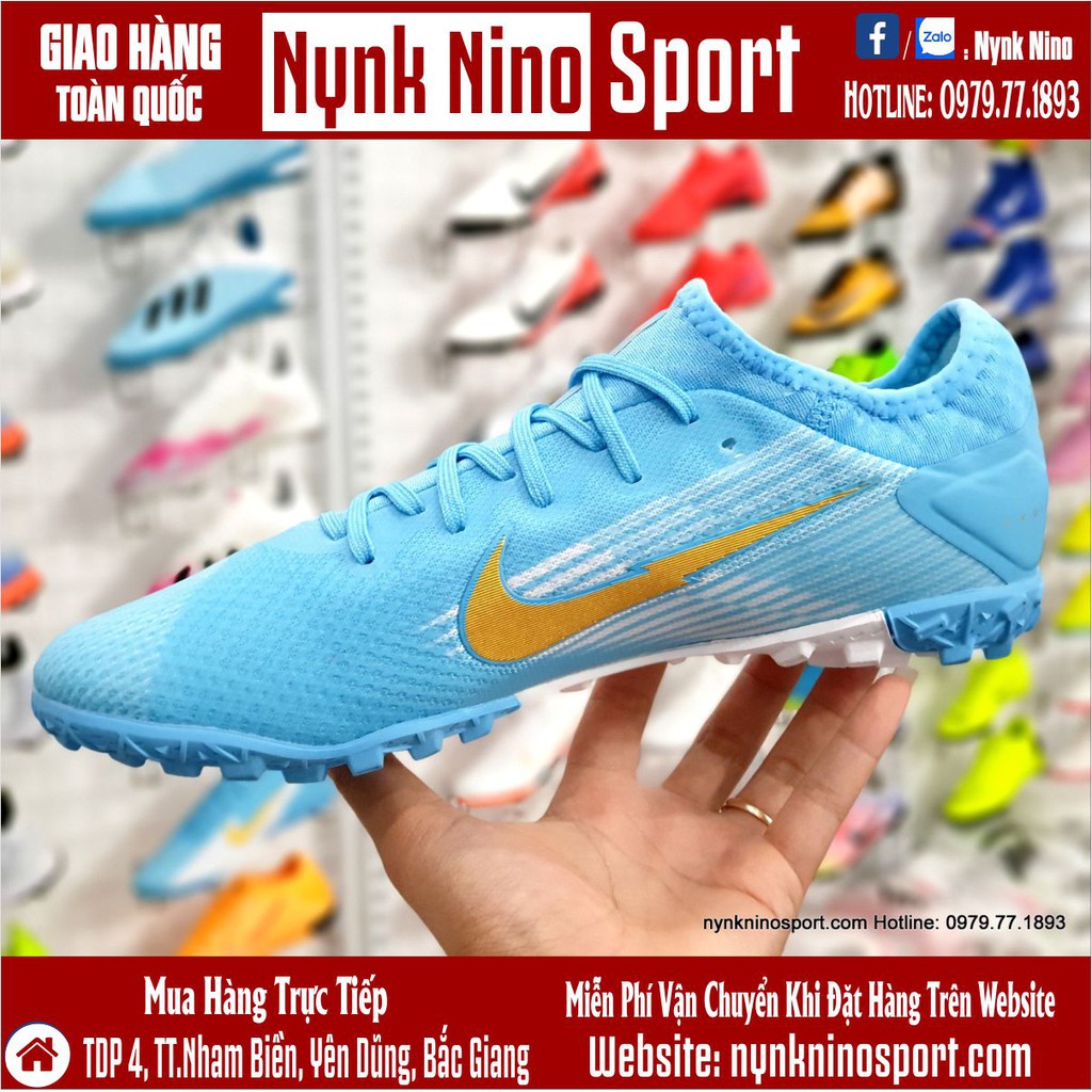 Giày Bóng Đá Mercurial Vapor 13 Pro Xanh Biển Trắng Vạch Vàng HQ TF