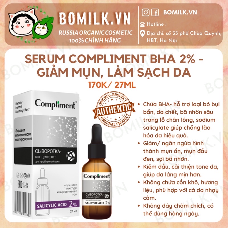 Serum Compliment BHA 2% - làm sạch da, giảm mụn ẩn