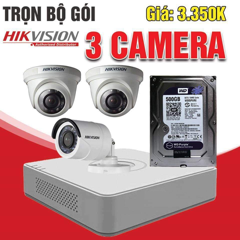 Trọn bộ 3 camera hikvision đủ phụ kiện