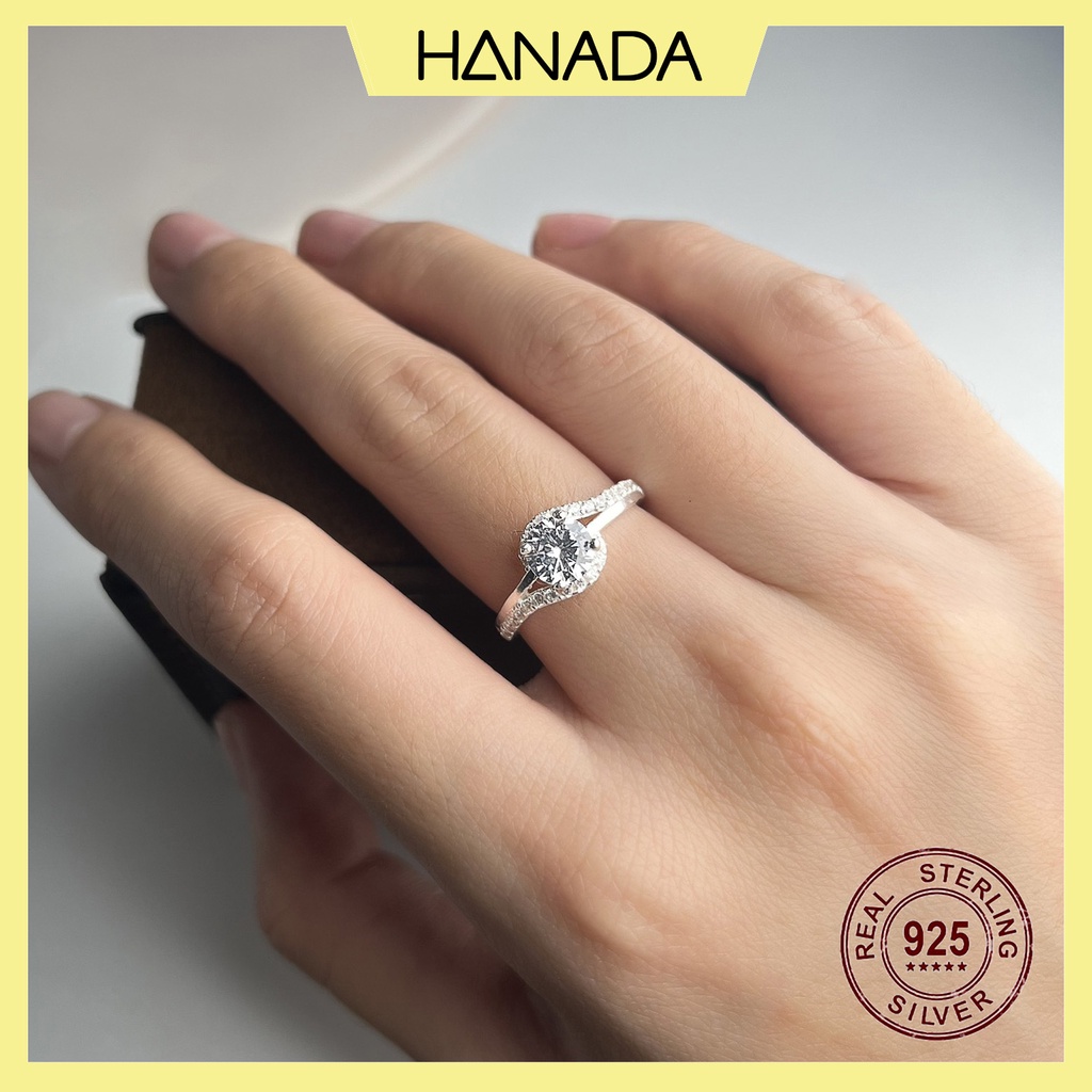 Nhẫn Bạc 925 Hanada Đính Đá Lấp Lánh Sang Trọng Trang Sức Bạc Cao Cấp 1045 O11