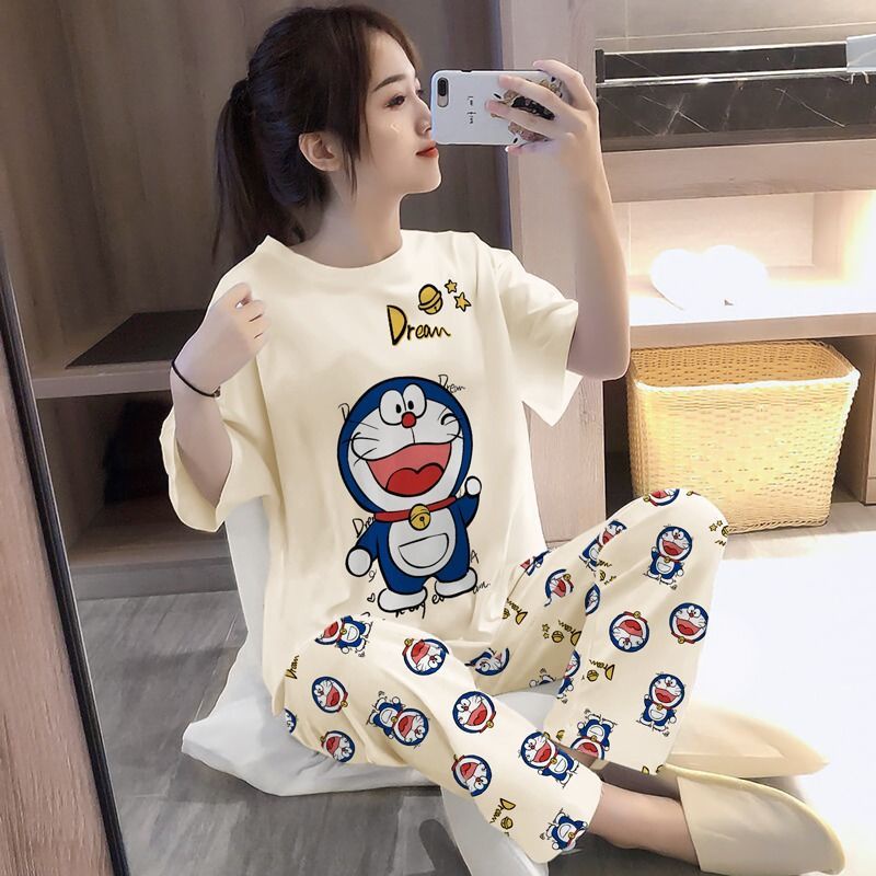Bộ Đồ Ngủ Dáng Rộng Họa Tiết Doraemon Thời Trang Xuân Hè Mới
