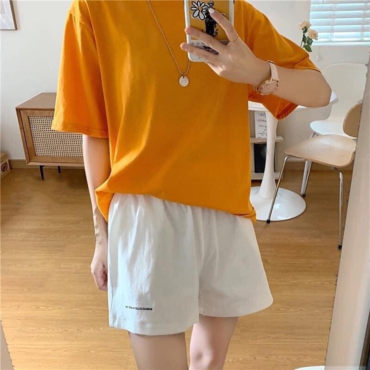 Quần Đùi Cạp Chun Nữ Thêu Chữ Quần Short Chất Cotton Ống Suông Phong Cách Ulzzang Trẻ Trung