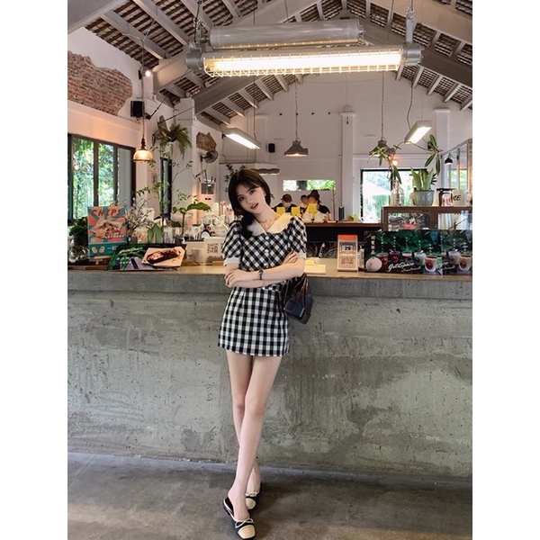 Sét áo váy caro trẻ trung