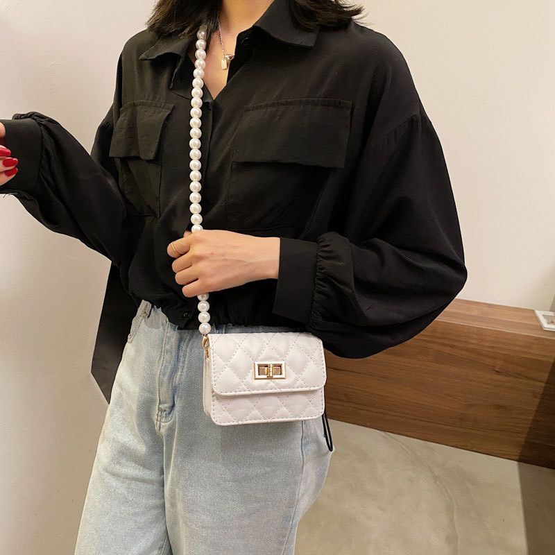 Túi đeo chéo mini, túi xách nữ đẹp khóa xoay dây ngọc cao cấp đi chơi PK 417