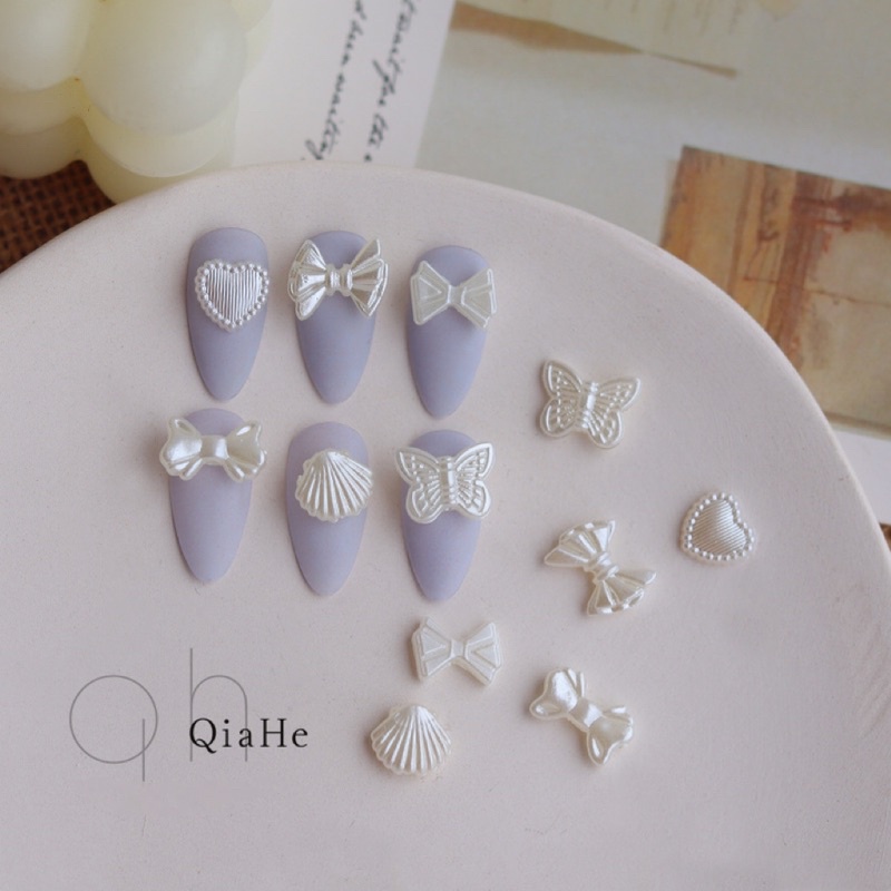 Charm nơ nhựa,charm vỏ sò- tim trang trí móng