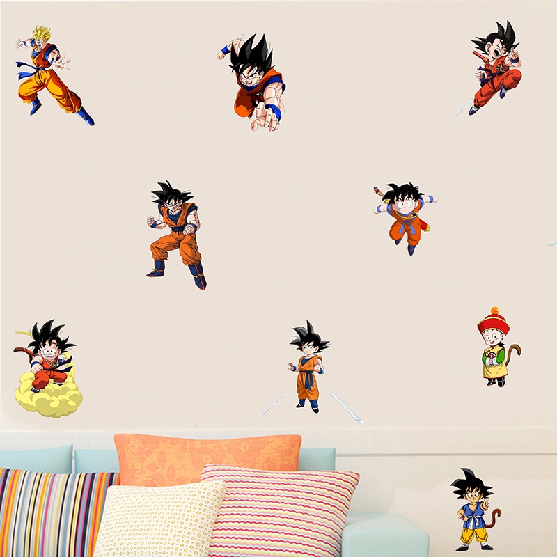 Miếng Dán Tường Bằng PVC Họa Tiết Hoạt Hình Dragon Ball Goku Saiyan Trang Trí Phòng Cho Bé