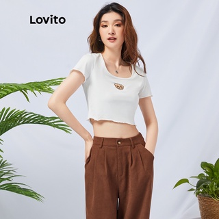 Áo thun cổ tròn in hình gấu Lovito L11D21
